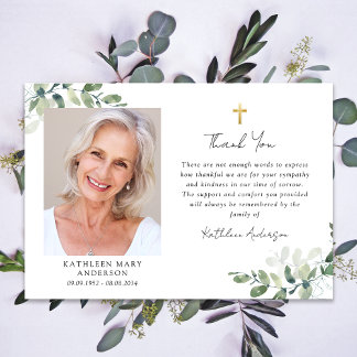 Sympathy Eucalyptus Cross Photo Funeral  Thank You Card