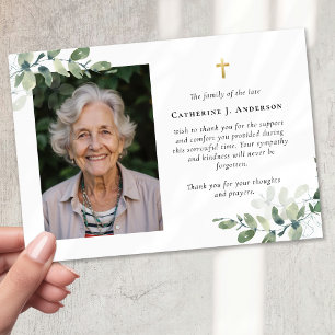 Sympathy Eucalyptus Cross Photo Funeral  Thank You Card