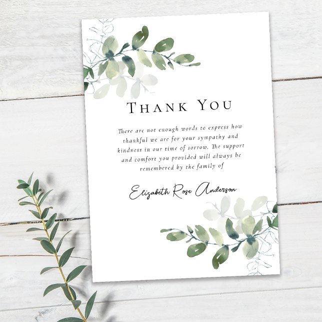 Sympathy Eucalyptus Funeral  Thank You Card (Creator Uploaded)