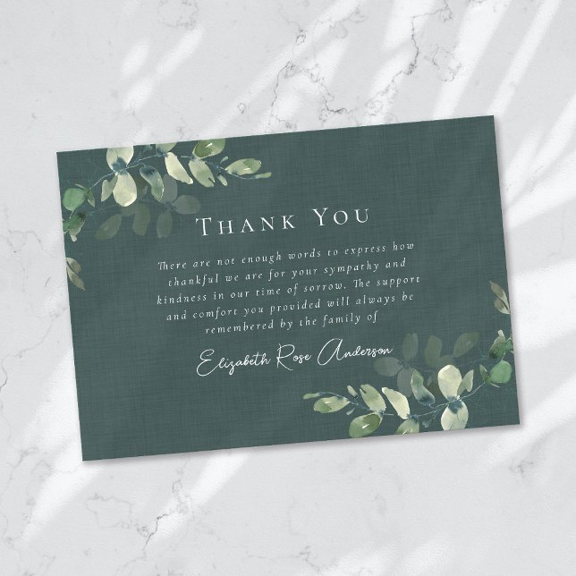 Sympathy Eucalyptus Funeral  Thank You Card (Creator Uploaded)