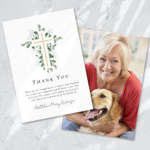 Sympathy Eucalyptus Gold Cross Funeral Thank You Card