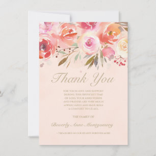 Sympathy Floral Blush Watercolor Roses Thank You Card