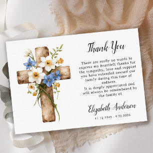 Sympathy Floral Cross Memorial Modern Funeral  Thank You Card