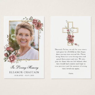 Sympathy Floral Gold Funeral Prayer Photo Cards