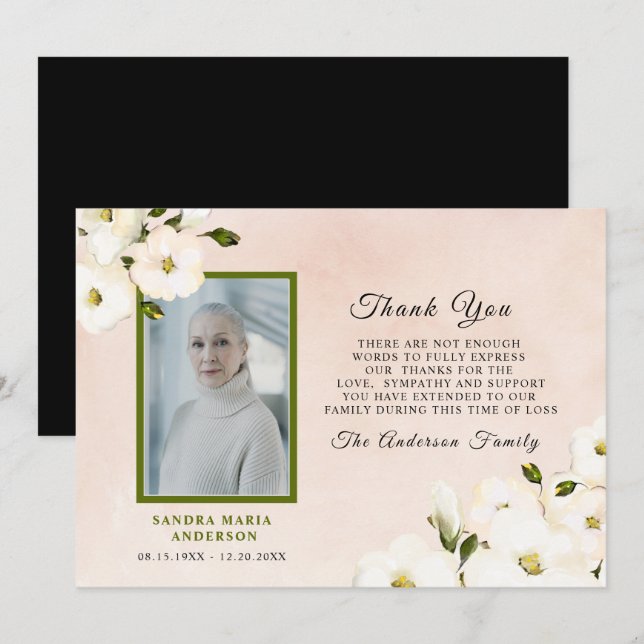 Sympathy Floral Pink Photo Memory Thank You  Card (Front/Back)