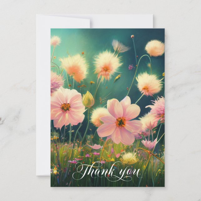 Sympathy Flowers in Field THANK YOU  Card (Front)
