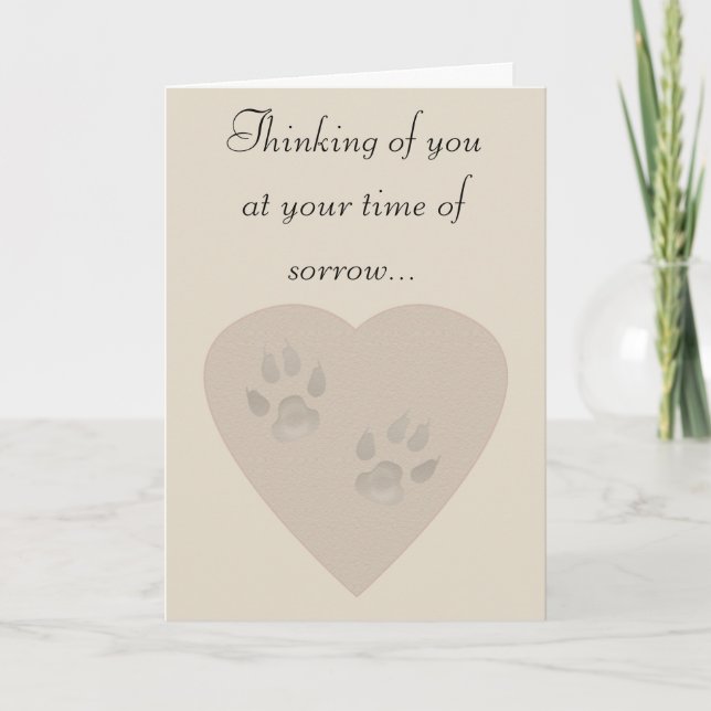 Sympathy for a Pet: Paw Prints in a Heart of Sand Card (Front)