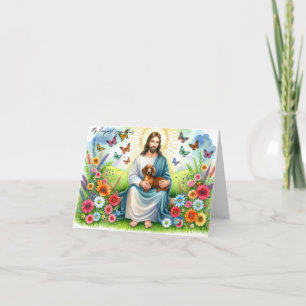  Sympathy for Dog Loss-Jesus with Dachshund  Card