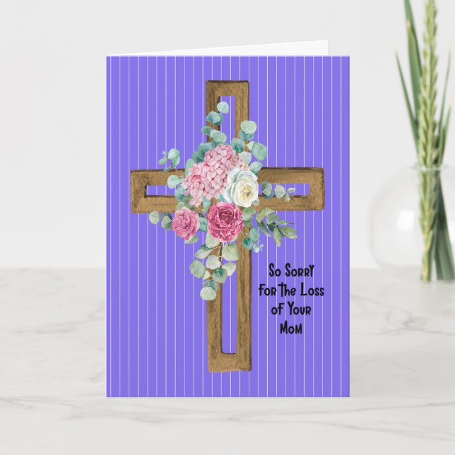 Sympathy for Mum with Floral Cross  Card (Front)