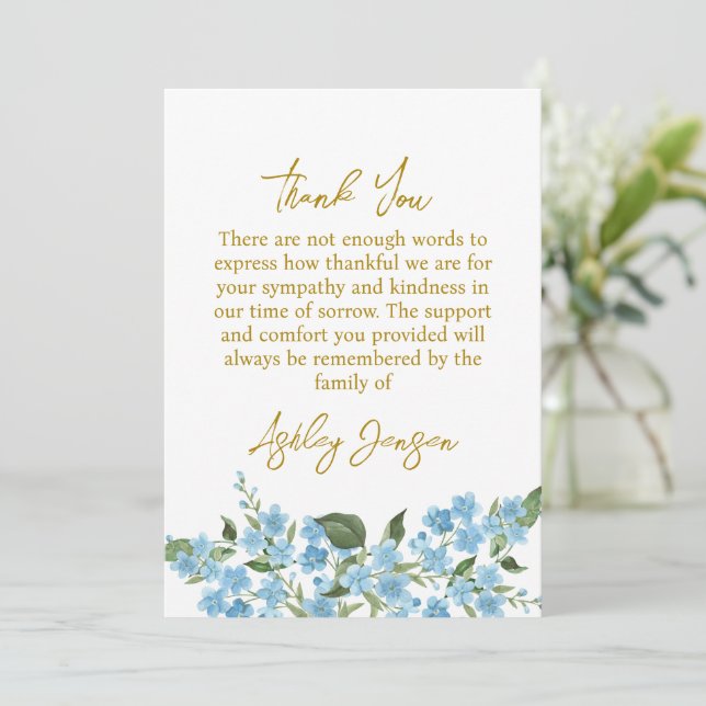 Sympathy Forget me not Thank You Card (Standing Front)