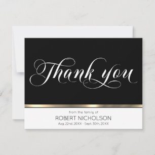 Sympathy Funeral Memorial Thank You Gold Black