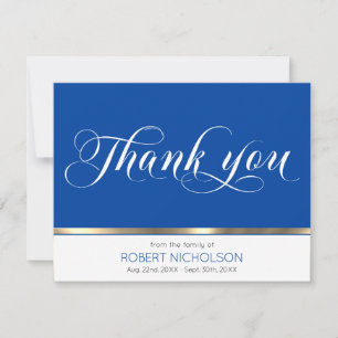 Sympathy Funeral Memorial Thank You Gold Blue