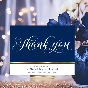Sympathy Funeral Memorial Thank You Gold Navy Blue
