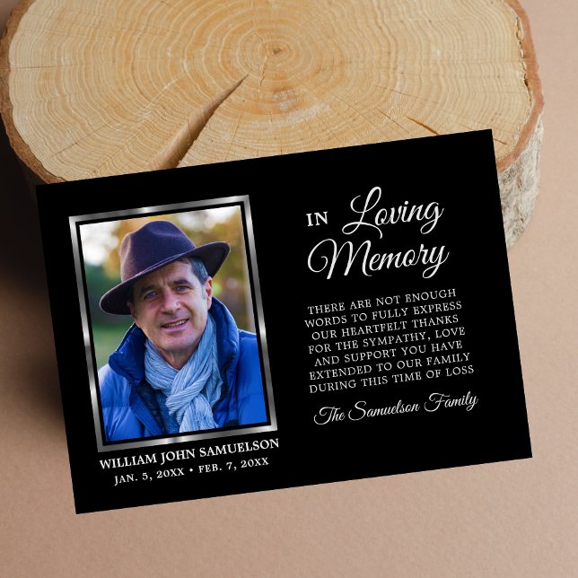 Sympathy Funeral Memory Black THANK YOU Photo (Creator Uploaded)