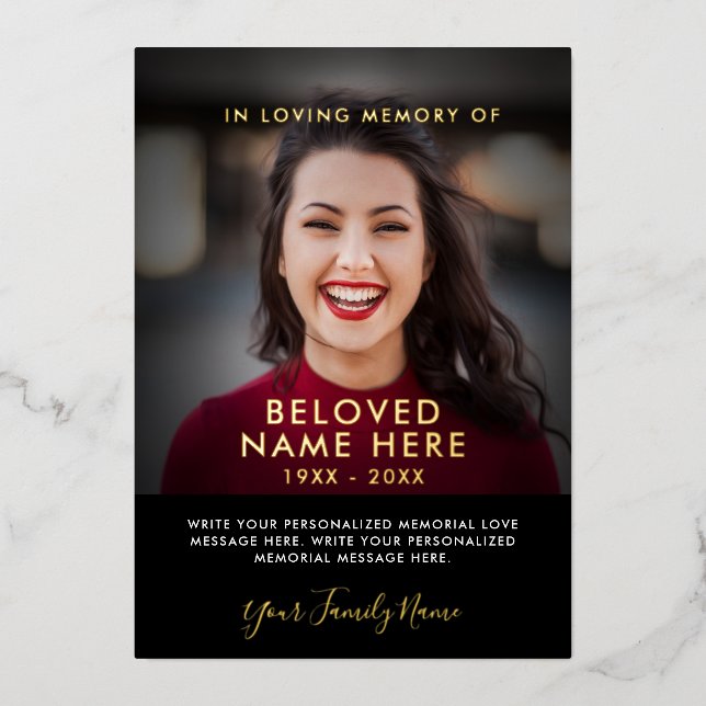 Sympathy Funeral Memory Photo Foil Cards (Front)