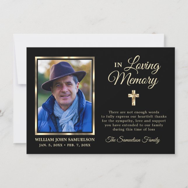 Sympathy Funeral Memory THANK YOU Gold Cross Photo (Front)