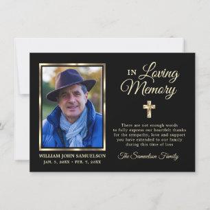 Sympathy Funeral Memory THANK YOU Gold Cross Photo Card
