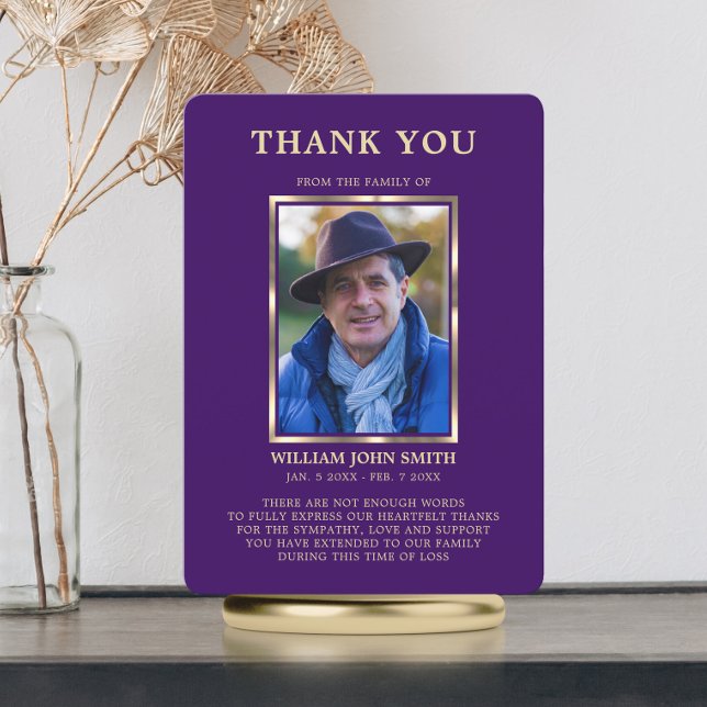 Sympathy Funeral Memory THANK YOU Photo Purple Card (Creator Uploaded)