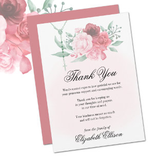Sympathy Funeral Rosary Roses Thank You Card