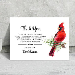Sympathy Funeral THANK YOU Cardinal Bird Winter