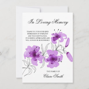 Sympathy Funeral THANK YOU Lily Floral PHOTO Card