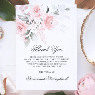 Sympathy Funeral THANK YOU Pink Floral   POEM Card