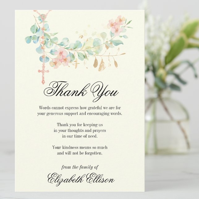 Sympathy Funeral Thank You Religious  Card (Traditional Catholic Funeral Memorial Thank You  Card)