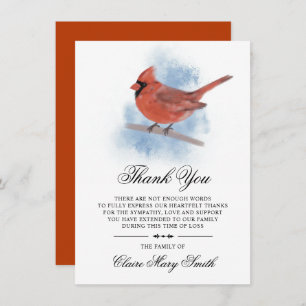 Sympathy Funeral THANK YOU Watercolor Cardinal
