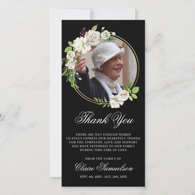 Sympathy Funeral THANK YOU Watercolor Floral PHOTO Card (Front)