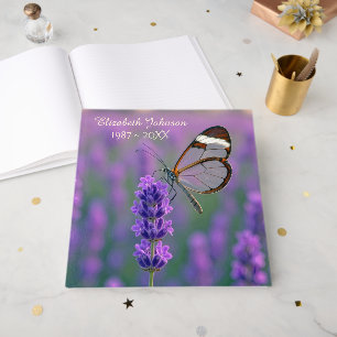 Sympathy Glasswing Butterfly on Lavender Guest Book