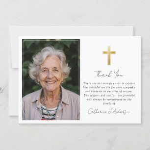 Sympathy Gold Cross Photo Funeral Thank You Card
