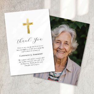 Sympathy Gold Cross Photo Funeral  Thank You Card