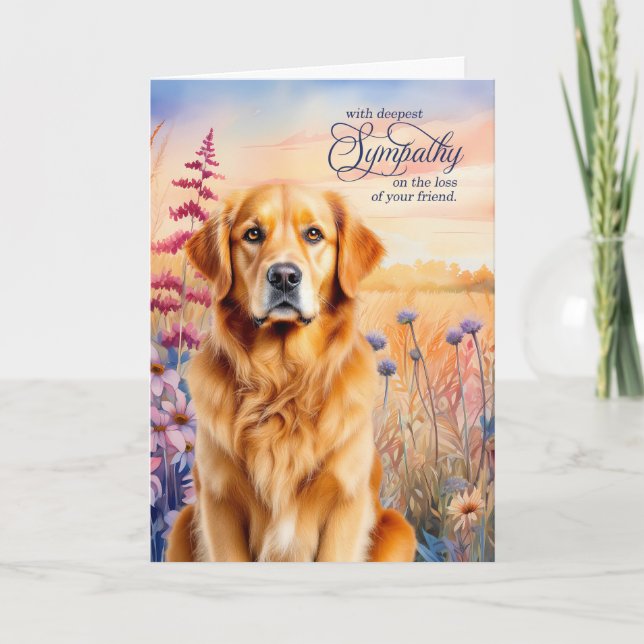 Sympathy Golden Retriever Dog Wildflower Meadow Card (Front)