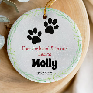 Sympathy Green Botanical Pet Memorial Paws Ceramic Ornament