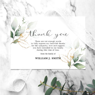 Sympathy Greenery Gold Leaves THANK YOU   PHOTO Card