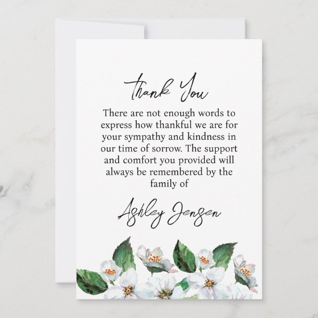 Sympathy Jasmine Photo Funeral Thank You Card (Back)