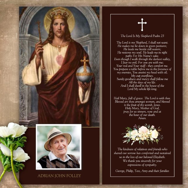 Sympathy Jesus Our King Funeral Thank You Card (Catholic, Religious, Celebration of Life, In Loving Memory of, Forever in our hearts, funeral cards)