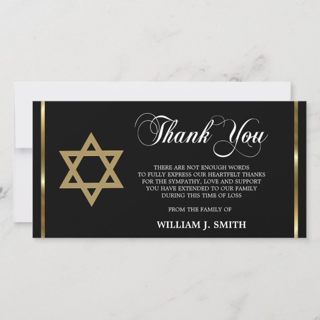 Sympathy Jewish Star of David THANK YOU | PHOTO (Front)