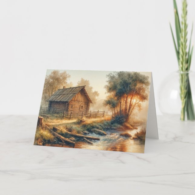 Sympathy Log Cabin In Golden Morning Mist Card (Front)