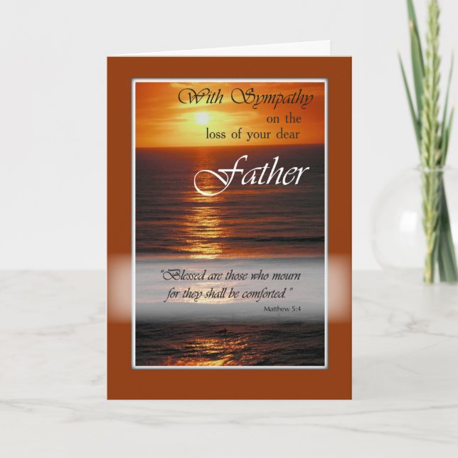Sympathy Loss of Father, Sunset Over Ocean, Relig Card (Front)