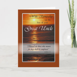 Sympathy Loss of Great Uncle, Sunset Over Ocean, Card