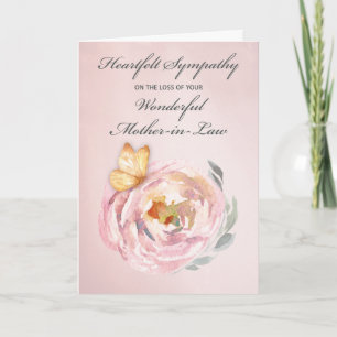 Sympathy Loss of Mother in Law Butterfly Pink Rose Card