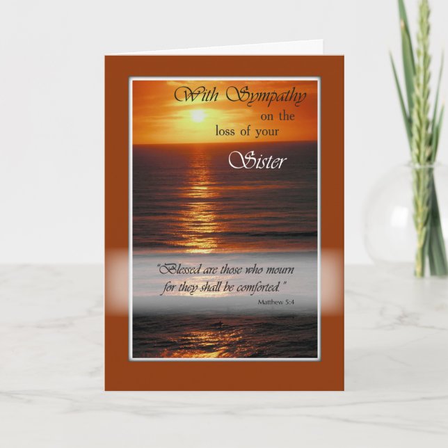 Sympathy Loss of Sister, Sunset Over Ocean, Relig Card (Front)