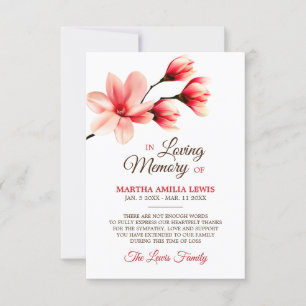 Sympathy Loving Memory Flower Magnolia THANK YOU Card