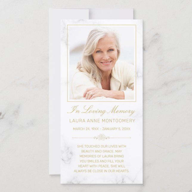 Sympathy Marble Gold Script Cross Photo Prayer (Front)