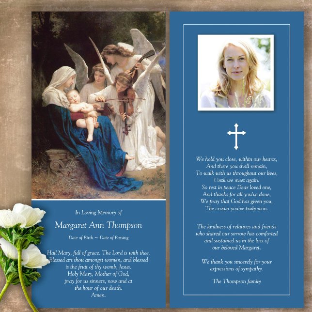 Sympathy Mary & Angels Funeral Thank You Card (Catholic, Religious, Celebration of Life, In Loving Memory of, Forever in our hearts, funeral cards)