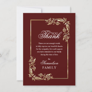 Sympathy Memorial Burgundy Gold PHOTO Thank You Card