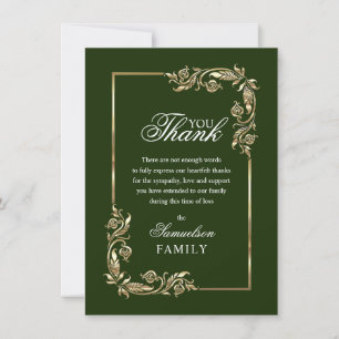 Sympathy Memorial Green Gold PHOTO Thank You Card