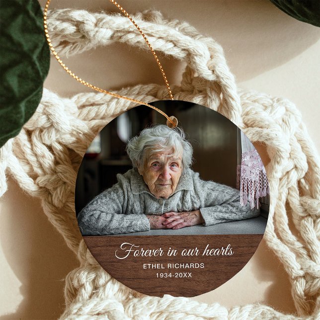 Sympathy Memorial In Loving Memory | Two Photo Ceramic Ornament (A simple, rustic keepsake memorial ornament with a photo of your loved one)