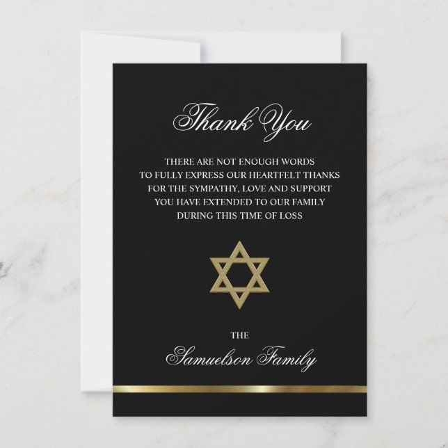 Sympathy Memorial Jewish Star Gold PHOTO Thank You Card (Front)